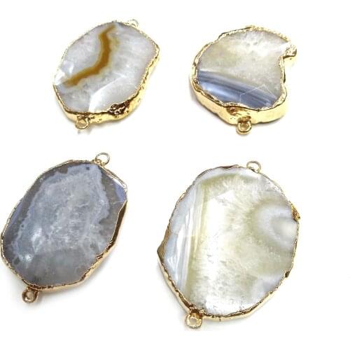 Natural Stone Agates Pendant irregular shape Double Hole Connector for Jewelry Making DIY Elegant Necklace Bracelet Accessories