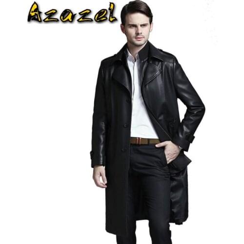 New Fashion Men Warm Winter Clothes Mens Long Leather jacket Sheepskin Mens Business casual Long Trench Coat Plus Size M-4XL