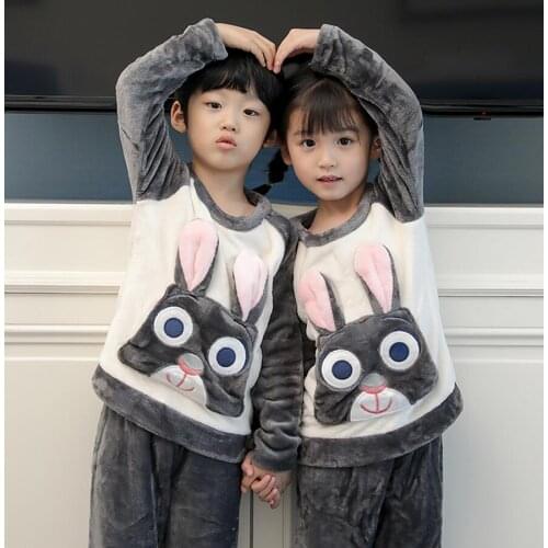 Newest Sale Kids Flannel Pajamas sets Warm Coral fleece Girls cartoon sleepwear Childrens Winter Long sleeve Homewear clothing