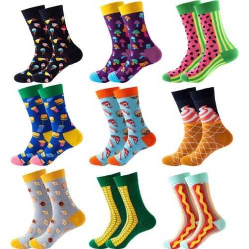 New Mens Funny Socks Skateboard Pattern Food Cool Hamburger Corn Ice Cream Skate Harajuku Colorful Fruits Kawaii Christmas Gift