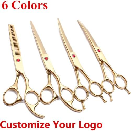 7.0 Pet Dogs Gromming Scissors Up Down Curved Shears Sharp Edge Animals Cat Hair Cutting Thinning Scissors Comb Tools Kit 4002