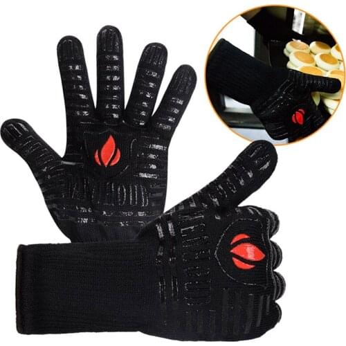 2pcs/set Refractory Gloves Barbecue Gloves 500 du Heat Resistance BBQ Oven Cooking Black