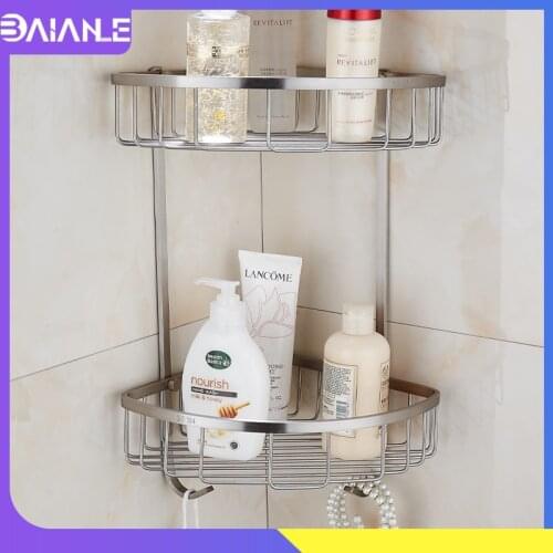 Bathroom Shelf Corner Shelf Caddy Brushed Stainless Steel Bathroom Shelves Double Layer Shower Shampoo Storage Rack Wall Mounted
