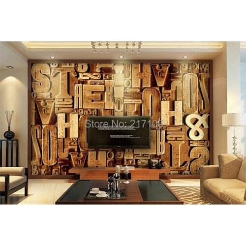 Custom retro wallpaper.Wood carving English letter.3D wallpaper murals for living room bedroom TV wall waterproof PVC wallpaper