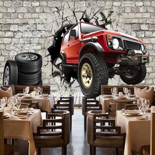 Custom 3D Poster Photo Wallpaper Retro Brick Wall Tire Car Restaurant KTV Bar Tooling Background Wall Decoration Mural Wallpaper