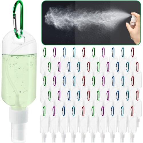 50pcs 50ml Empty Hand Sanitizer Bottles Leakproof Travel Fine Mist Spray Bottle with Keychain for Alcohol Toiletries Liquid Soap