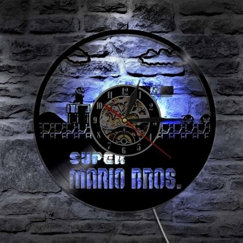 Retro Mushroom Video Game Vinyl Record Wall Clock With LED Backlight Retro Pop Game Home Decor LED Hanging Lamp