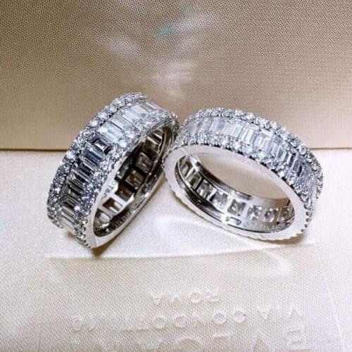 Luxury 925 SILVER PAVE Emerald cut SQUARE CZ ETERNITY BAND ENGAGEMENT WEDDING Ring Simulated Diamond JEWELRY Size 5,6,7,8,9,10