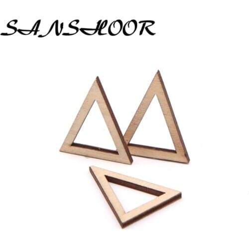 SANSHOOR Wholesale 30Pcs Hollow Triangle Unfinished Geometric Wood Pendants Fit Painting Necklace Earrings As Valentines Gift