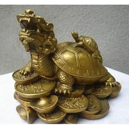 Lucky Chinese Handwork Bronze Fengshui Dragon Turtle Statue