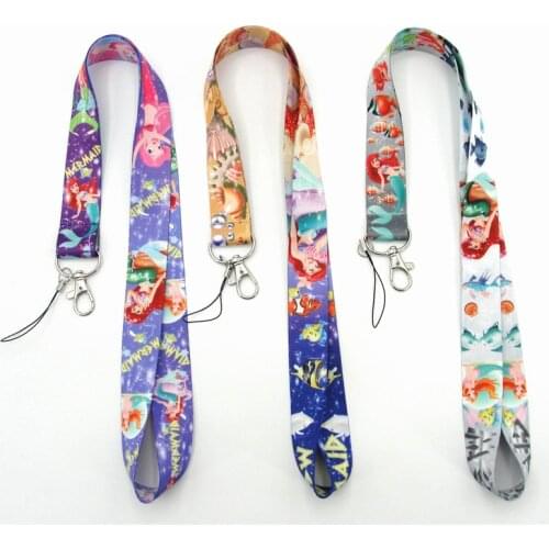 10Pcs Disney Mermaid Mobile Phone Lanyard For Keys ID Card Pass Gym USB Badge Holder DIY Hang Rope Tags Strap Neck Lanyards