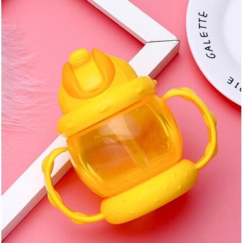 240ml Baby Bottle Silicone Children Learn Drink Cups Bouncing Cup Handles Straps Cartoon Baby Drinking Water Handle Baby Bottle