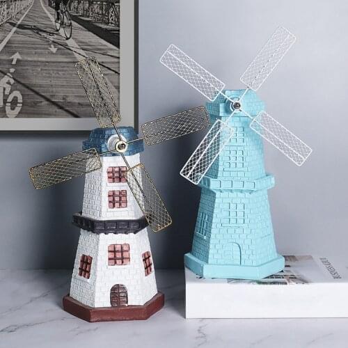 Nordic Dutch Windmill Ornament Retro Furnishings Resin Desktop Statue Piggy Bank Living Room Window Decoration TS1
