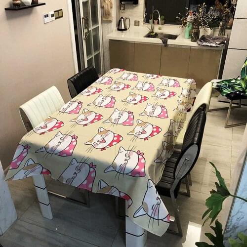 Cartoon Cat and Dag Printed Tablecloth Japanese Home Garden Polyester Waterproof Table Cloth for Wedding Party Table Cover Nappe