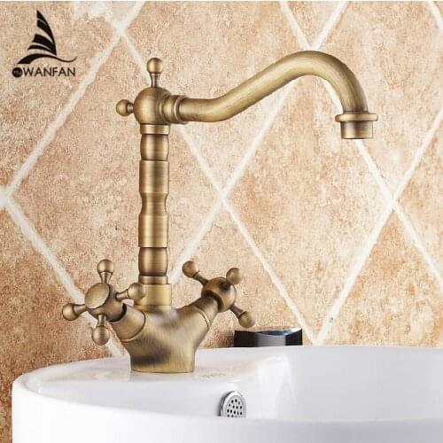 Basin Faucets Antique Bronze Brass Swivel Bathroom Sink Faucet 2 Lever Deck Toilet Washbsin Mixer Water Taps WC Taps ZLY-6711F