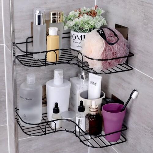 Bathroom Kitchen Punch Corner Frame Shower Shelf Wrought Iron Shampoo Storage Rack Holder with Suction Cup Bathroom Accessories