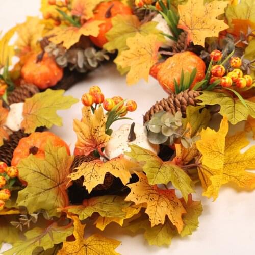 Halloween Maple Leaf Wreath Door Decor Hanging Pendant Garland Autumn Door Hanging Ornament Artificial Fall Decorative Wreath