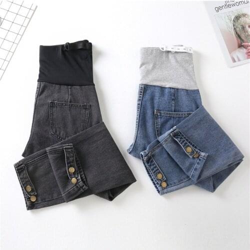 Spring Maternity Denim Pants Woman Clothing Adjustable Belly Maternity Jeans Pants Loose Straight Pregnant Women Trousers M-2XL