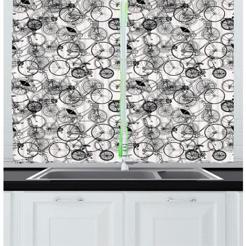 Sketchy Curtains Vintage Retro Bicycle Bike Hand Drawn Vector Abstract Design Image Artwork Window Drapes for Living Room