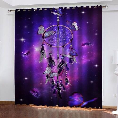 Personalized Feather 3D Printing Pattern Printing Bedroom Living Room Shading Curtain Curtain Set Bedroom with Hook Accessories