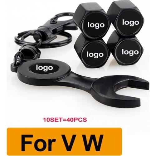 10set Auto Accessory Metal Black Spanner Ring Wheel Rim Tire Valve Caps Dust-Proof for Passat B6 B7 CC Golf MK5 MK6 Tiguan