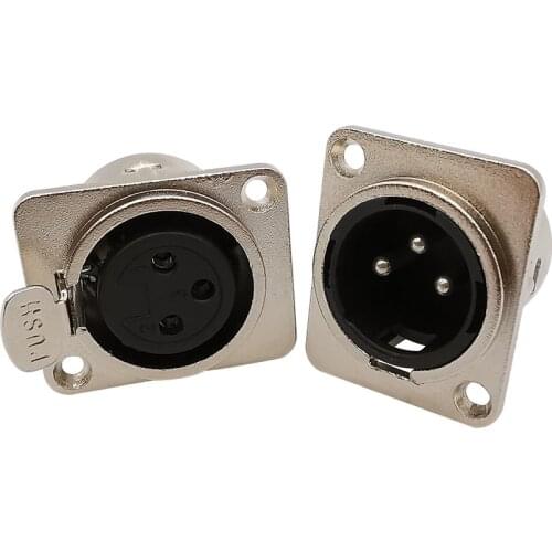 2Pcs XLR Connector Male Plug Female Jack Panel Mount Chassis Socket Square Shape Audio Microphone Cable Wire Connector
