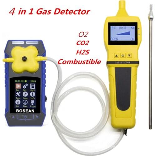 4 in 1 O2 H2S CO2 Combustible Gas Detector with Gas Sample Pump Oxygen Gas Analyzer Carbon Dioxide Monitor
