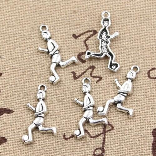 50pcs Charms Football Soccer Player 23x13mm Antique Silver Color Pendants Making DIY Handmade Tibetan Silver Color Jewelry