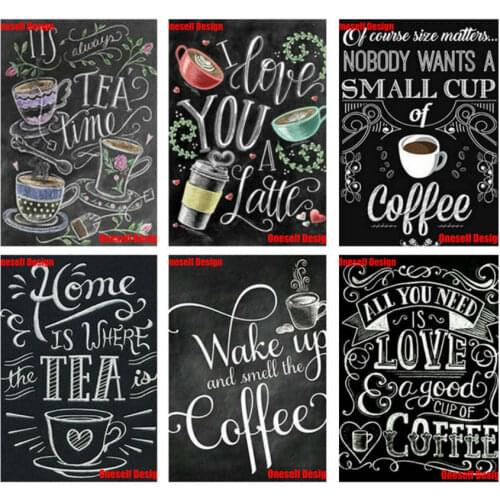 5D Diamond Painting Full Square Black text Tea Time DIY Diamond Mosaic Coffe 5D diamond embroidery Full Set diamond mosaic Sale