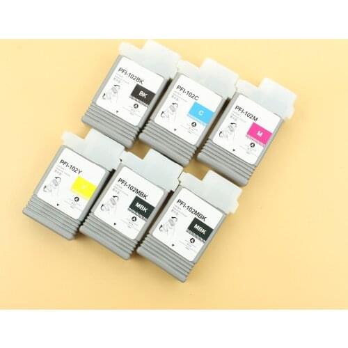 6 colors/lot empty cartridge PFI-102 compatible cartridge for canon iPF760 iPF500 iPF600 iPF700 printer without chip