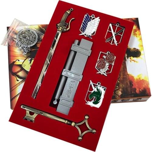 7pcs Attack on Titan Stationed Corps Recon Corps Training Corps Eren Jaeger Levi Rivaille Metal Pendant Porps Necklace KeyChain