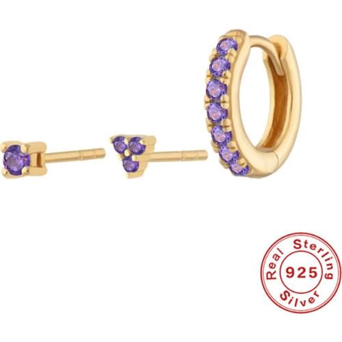 CANNER 3Pcs/Sets Crystal Earrings For Women 925 Silver Huggie Ear Piercing Hoop Earrings Jewelry Party Wedding Accessories Gifts