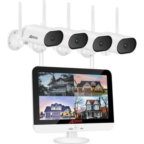 3MP Wireless Security Camera System with 13inch Screen Monitor, 4CH NVR+4Pcs 3MP WiFi Surveillance Cameras with Night Vision