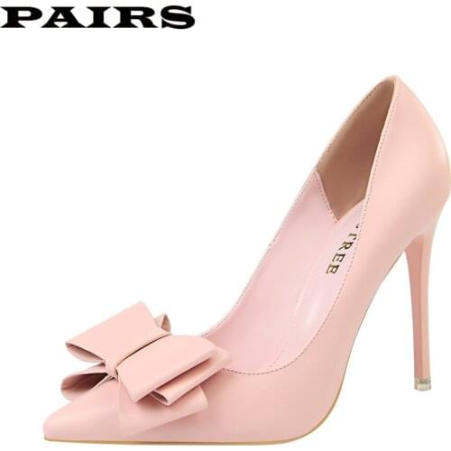 BigTree 2020 Spring Shoes Women Pointed Toe 10.5cm High Pink Heels Butterfly Stiletto Bridal Shoes Wedding Party Derss Pumps