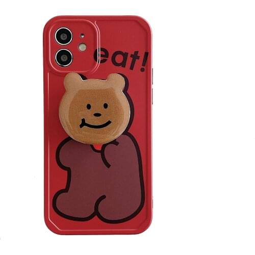 Red Bear Head Stand Knot Case for iPhone 12 Pro Max Back Phone Cover for 12 Mini 11 Pro Max X XS XR 8 7 Plus SE 2020 Capa