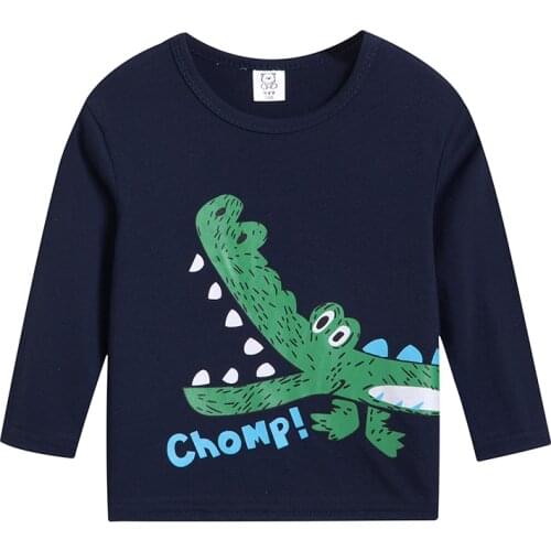 Children T Shirts Long-Sleeve Autumn Baby Boys Kids Girls Cotton Cartoon Tops Clothing Clothes Spring Print Crocodile