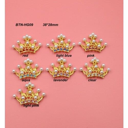 Free shipping gold plating 43*30mm rhinestone crown tiara flatback mix colors 50PCS/LOT(BTN-HG09)