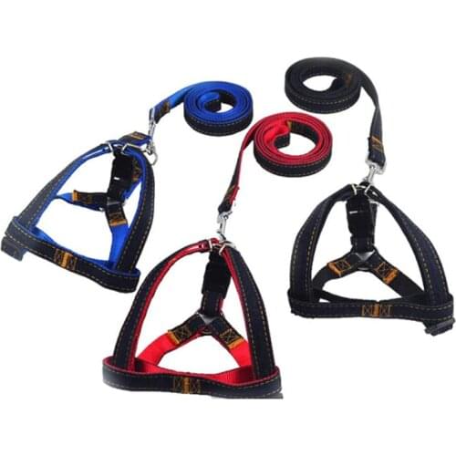 4 Color Denim Jean Dog Harness Leash Set adjustable Chest Small Medium Large Dogs Lead Training Walking Harness