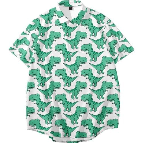 Plus Size XXS-6XL Mens Hawaiian Shirt Summer New Male Fashion Casual Green Dinosaur Printing Short Sleeve Shirt Clothes