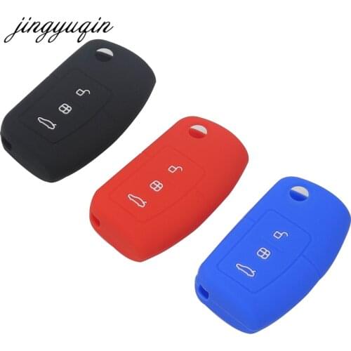 Jingyuqin 30pcs/lot Silicone Car Flip folding key Cover Remote Case for Ford Fiesta Focus 2 Ecosport Kuga Escape 3 Buttons
