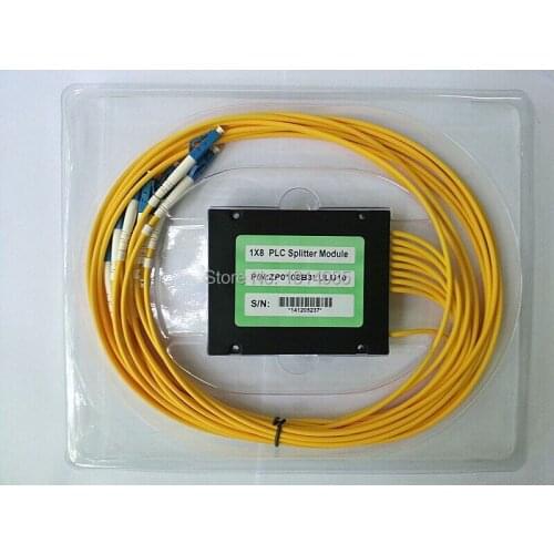Hot Sale 5pieces/lot 3.0MM 1X8fiber splitter LC/PC PLC Splitter Module SM 1M ABS BOX