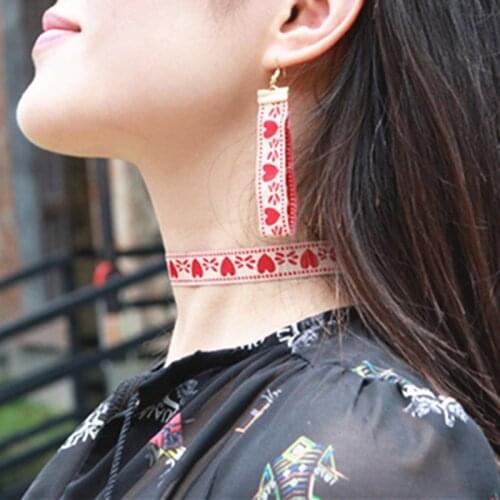 Hot fashion Tassel Earrings Harajuku Flowers Long Cloth Fashion Love Earrings Vintage Striped Earrings Pendientes For Woman
