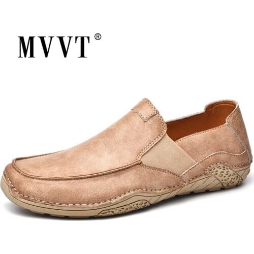 Handmade Leather Shoes Men Loafers Slip On Soft Sole Casual Leather Shoes Comfort Driving Shoes Men Flats Walking Footwear