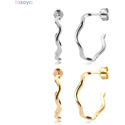 Lozoya New 925 Sterling Round Women Circle Silver Gold Thin Twist Hoops Earring Deep Gold Color Huggies Loops Jewelry Gift