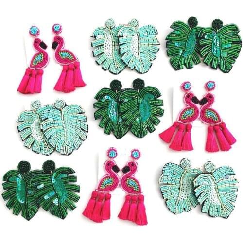 Dvacaman Boho Statement Big Leaf Drop Earrings 2019 for Women Fashion Vintage Irregular Yellow Green Long Beads Earrings Jewelry