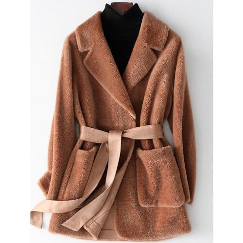 Fashion High Quality Sheep Shearing Coat 100% Wool Womans Coat Soft Warm Wool Female Jacket Womens Fur Coat Casacos Zjt369