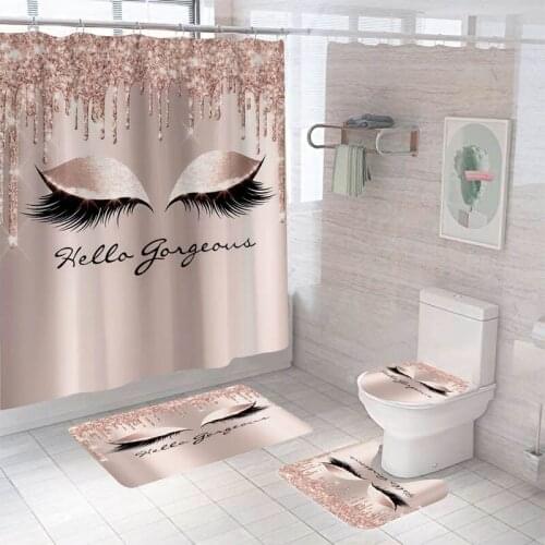 Washable Waterproof Bathroom Shower Curtain Sets Toilet Seat Cover Non-Slip Bath Mat Rug Carpet Bathroom Decor Polyester Fabric