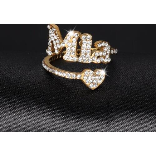 MYDIY Custom Hiphop Jewelry Iced Out Zircon Stone Geometric letters fashion Ring For Women Men Handmade Jewelry For Gifts