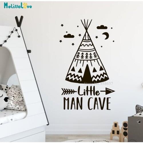 Little Man Cave Quote Stickers Adventure Kids Room Woodland Rustic Nursery Decals Decoration Wallpaper BA524