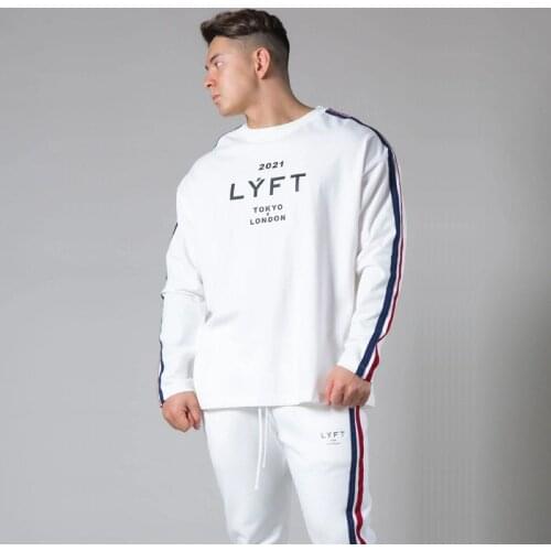 2021 Spring New Pure Cotton Tide Brand Stretch Long-Sleeved T-Shirt Hip-Hop Loose Sports Fitness Shirt Mens Tops